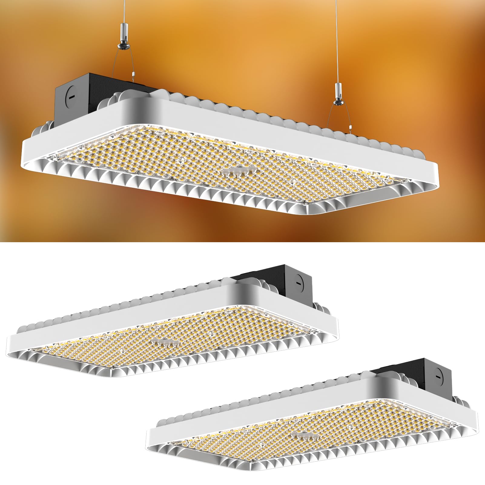 Lightdot 2FT LED High Bay Shop Lights,100-277v Linkable,200W 2FT LED Light Fixtures for Garage Workshop Supermarket, 30000LM [Eqv. 1000W MH] 5000K,Flush,Pipe and Hanging Mouting Available-2Pack,White