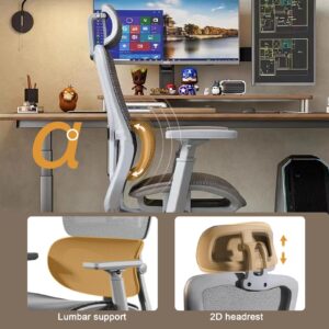 HDHNBA Ergonomic Office Chair,High Back Mesh Desk Chair with 3D Armreat Adjustable headrest, Reclining Comfy Computer Gaming Chair with Lumbar Support, Tilt Function