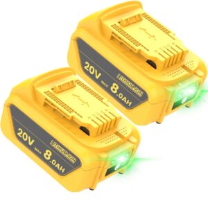 20v 8.0ah replacement for dewalt 20v max battery, compatible with dewalt 20v battery max xr cordless tools dcb206 dcb200 dcb201 dcb204 dcb207 dcd/dcf/dcg series 2pack