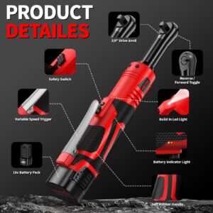 FULLYEA Electric Ratchet Wrench Set, 550 RPM Cordless Ratchet Wrench, 3/8" 18V Power Ratchet Tools with Variable Speed, LED Light, 7 Sockets, 2 Packs 2.0Ah Lithium-Ion Battery and Fast Charger