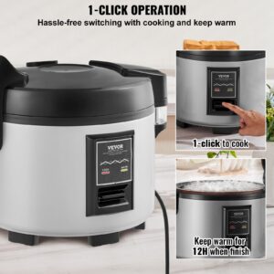 VEVOR Commercial Rice Cooker, 70-Cup Rice Cooker, 15.85 Qt / 15 Liter Large Rice Cooker and Warmer with Nonstick Inner Pot, Fast Cooking and 12-Hour Keep Warm, with Rice Cup and Paddle, for Restaurant