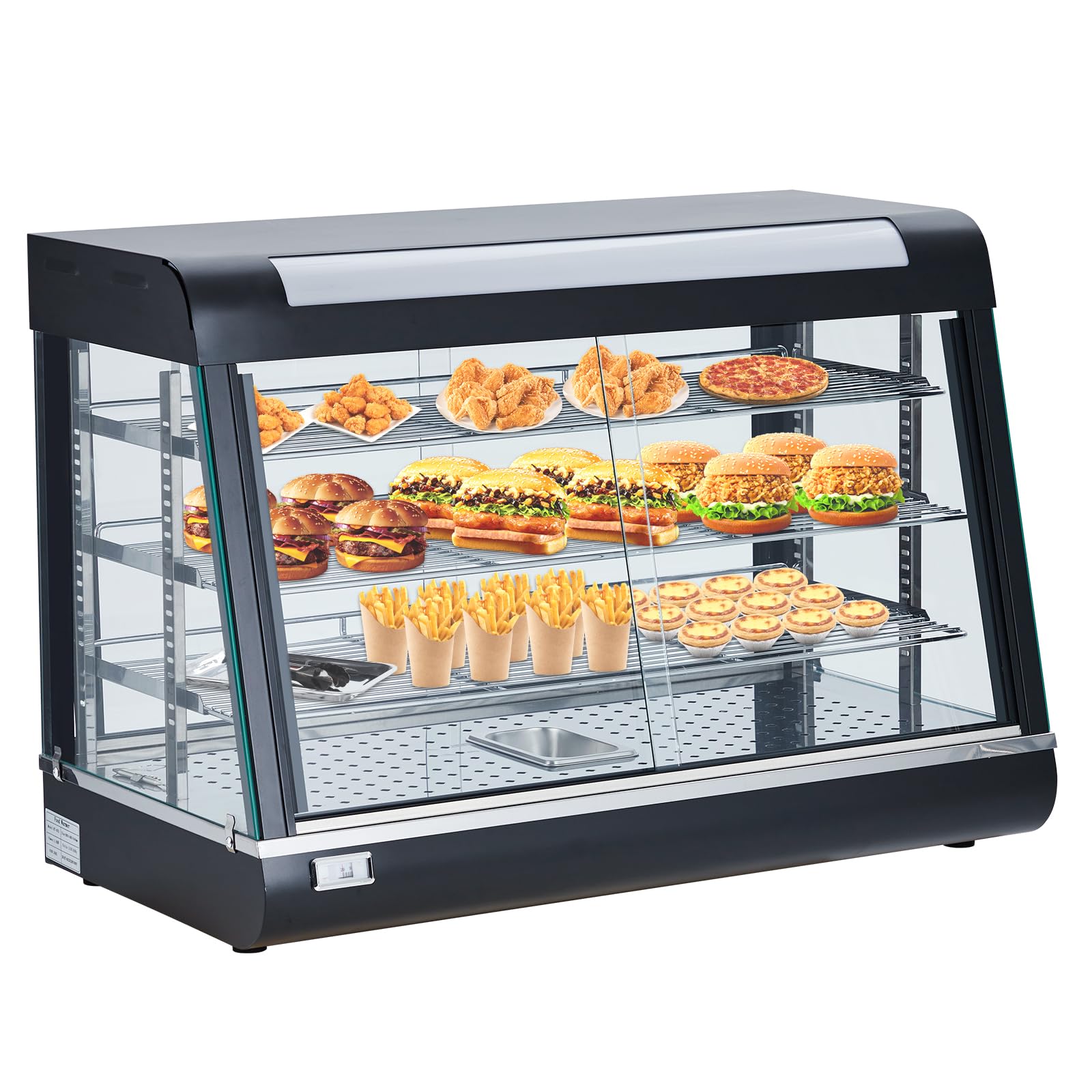 Commercial Food Warmer Display, 35" 3-Layer Pizza Warmer Cabinet with 3D Heating, Countertop Pastry Warmer, Temperature and Light Contral， Stainless Steel Framed Glass Door