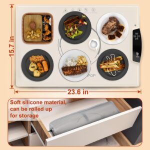 Oritouchpop Food Warming Mat Electric Warming Tray with 9 Adjustable Temperature Full Surface Heating Roll Up Portable Silicone Food Warmer for Buffet Family Gatherings Holidays Countertop