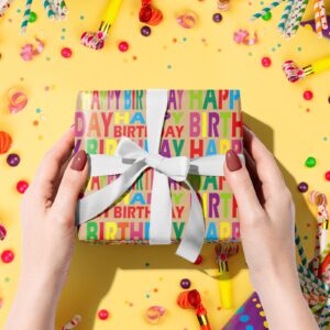 RUSPEPA Kraft Wrapping Paper Roll - Mini Roll - Colorful Text Happy Birthday Design Great for Birthday, Party, Baby Shower - 17 Inches X 32.8 Feet