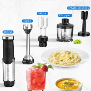 Immersion Blender, Heavy Duty Copper Motor, Stainless Steel Smart Stick with Egg Beaters, Potato Masher, Chopper/Food Processor