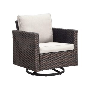 Rilyson Patio Chairs Rocking Swivel Chair - Single Outdoor Patio Rattan Wicker Rocker Chair with High Back and Deep Seating for Outdoor Outside Deck Porch Garden(Brown/Beige/1PC)