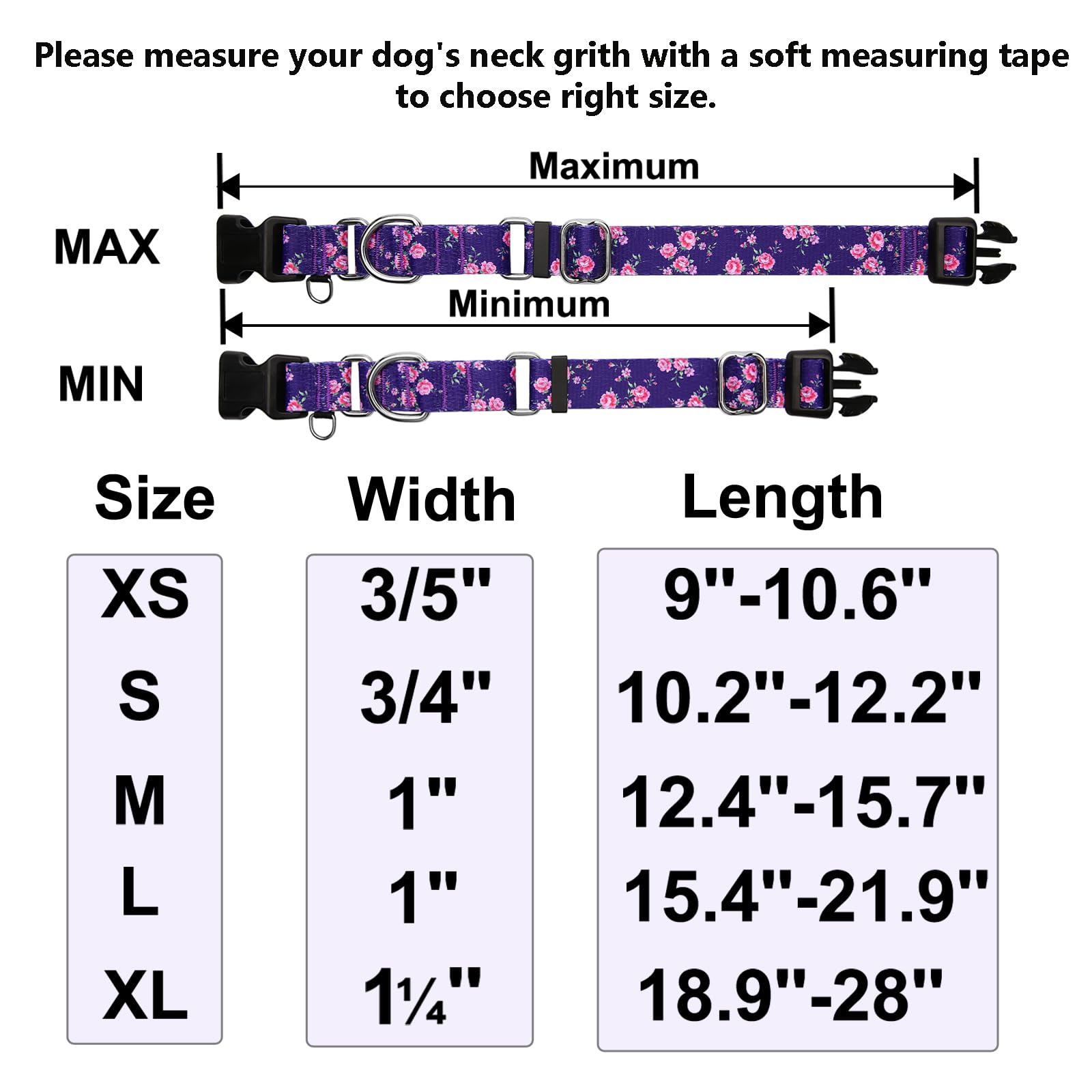 Fidohug Martingale Collar for Dogs with Buckle Floral Dog Collar Girl Female Soft Nylon Dog Collars for Small Medium Large Dogs (Purple Flower, S)