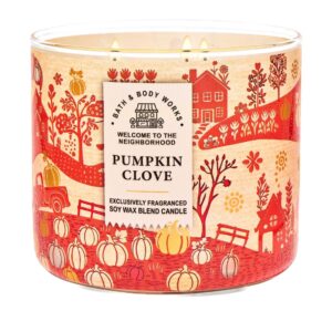 bath + body works pumpkin clove candle - cinnamon and clove buds + nutmeg + harvest pumpkin - 3 wick pumpkin scented candle for fall - 14.5 ounces - fall candles, 2024.