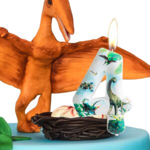 5th Birthday Candle Dinosaur Number 5 Candle Dinosaur Cake Decoration Birthday Party Supplies White Jurassic Period Dinosaur Themed Cake Topper Decorations for Kids Boy Girl Party Decor Supplies