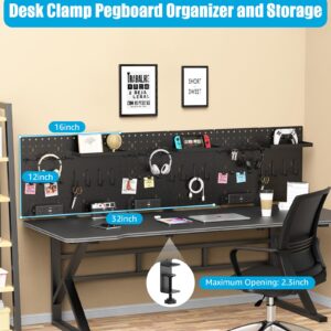 CCCEI Desk Organizer and Storage Pegboard with Charging Station, Gaming Standing Office Supplies Shelf Accessorie, Black Desktop Clamp Peg Board Privacy Organization Panel. Gifts for Men, 6FT.