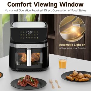 Kitchen Elite Air Fryer Oven with View Window, 9.5QT XL Large Airfryer Stainless Steel, 400°F Temp, 1min/Time Control, 9 1-Touch Cooking Presets, Nonstick, Automatic Light, Panel Tilt Friendly, 1700W