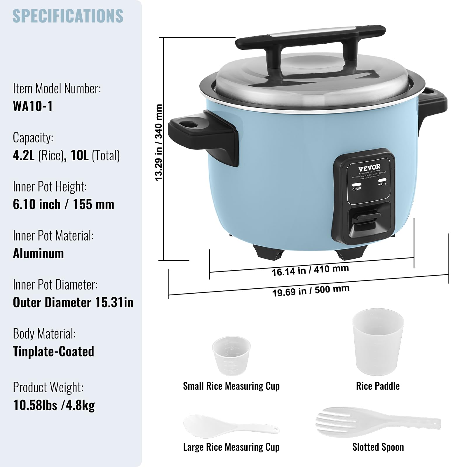 VEVOR Commercial Rice Cooker, 13.74Qt/60 Cups Cooked Rice, Large Rice Cooker and Warmer with Nonstick Inner Pot, Fast Cooking and 24-Hour Keep Warm, with Rice Cup and Paddle, for Restaurant