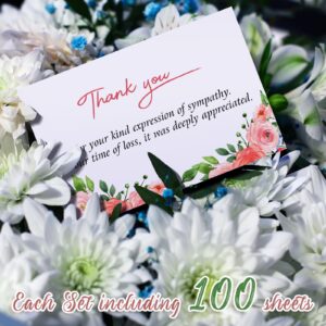 Jetec 100 Pack Pink Rose Funeral Sympathy Bereavement Thank You Cards with Envelopes and Stickers Bulk Greeting Cards for Family Loved Ones Bus Driver Wishes Holiday Celebration