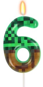 6th pixel miner birthday candles, pixels cake topper for boys girls, tnt themed birthday decorations party supplies (number 6)