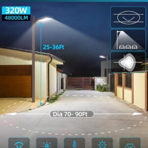 LED Parking Lot Light 320W 250W 200W Adjustable, LED Shoebox Light 5700K 5000K 4500K Arm&Slip Fit Mount, UL DLC Listed Outdoor Pole Light with Photocell, IP65 Commercial Street Area Flood Lighting