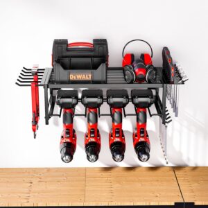 Ristpal Power Tool Organizer, 4 Drills Holder Wall Mount, 2 Layer Heavy Duty Tool Organizer and Storage, Suitable Tool Rack for Tool Room, Workshop, Garage (2 Layers (4 Drill Holder))