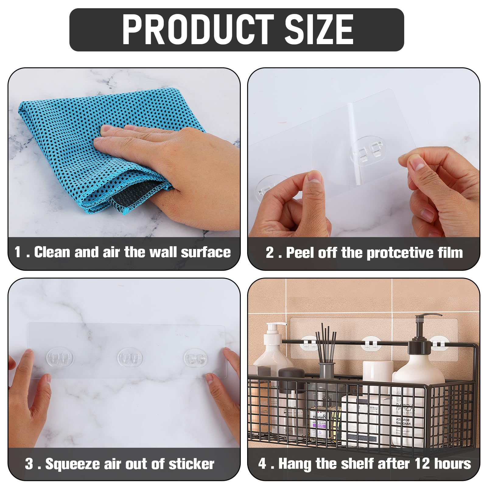 Gjinxi 8Pcs Shower Caddy Adhesive Replacement, Shower Shelf Adhesive No Drilling, Strong Adhesive Shower Hooks, Waterproof Shower Adhesive Strips for Shower Caddy Baskets, Kitchen Racks