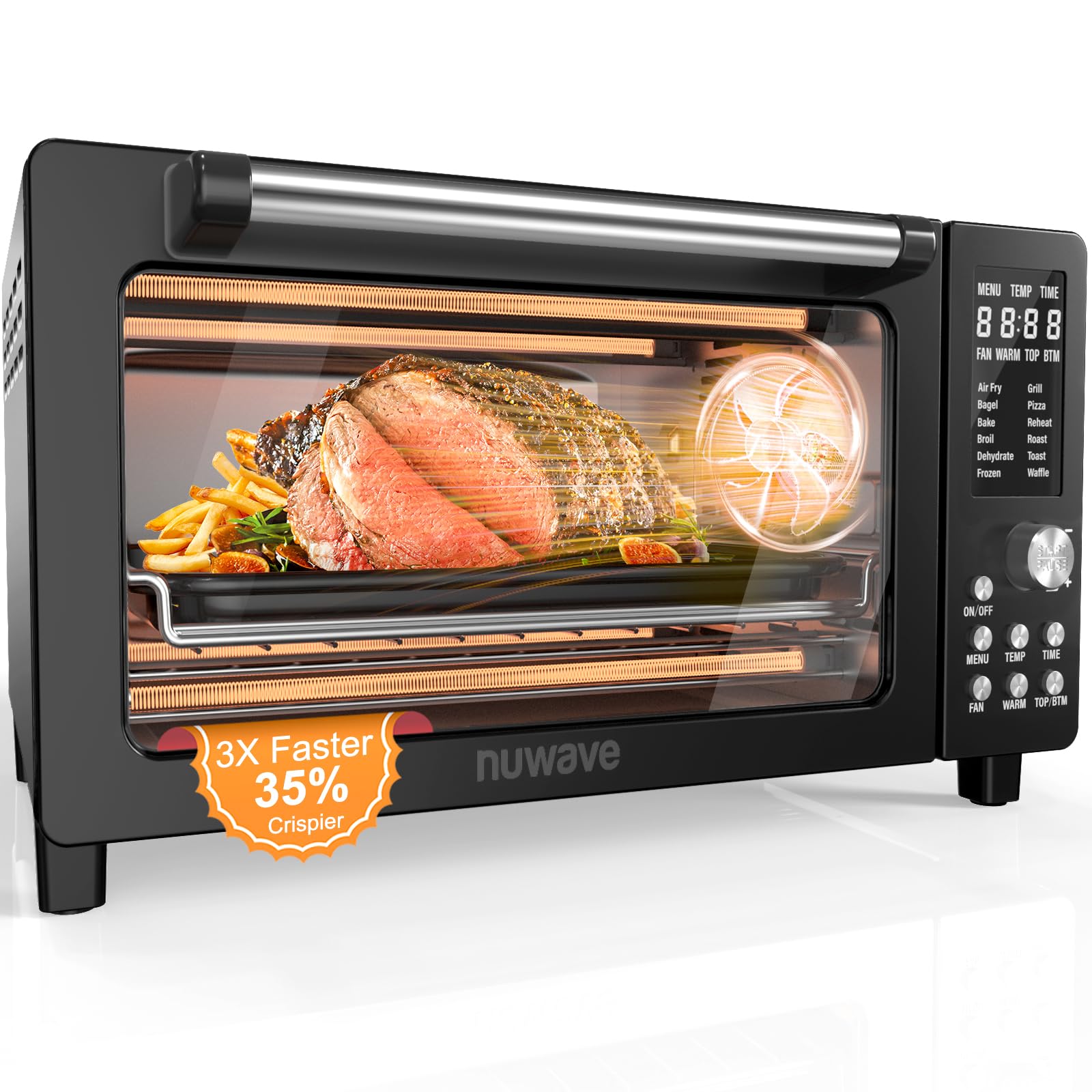 Nuwave Bravo Pro Smart Air Fryer Toaster Oven Combo, Airfryer Convection Oven Countertop, 12-in-1 Functions with Quicker & Even Crisp Technology, 1800W, 50-450°F, PFAS-Free, 21QT, Black