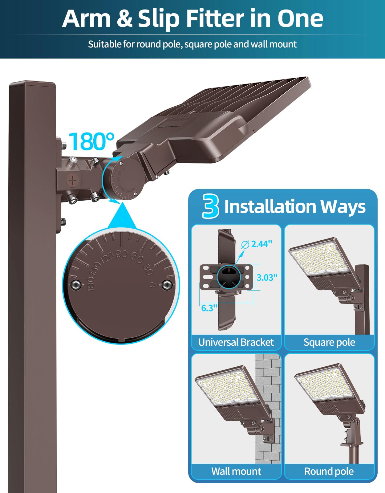 LED Parking Lot Light 150W 120W 90W Tunable, LED Shoebox Light 5700K 5000K 4500K Adjustable Arm&Slip Fitter, DLC Listed Outdoor Pole Light with Photocell, IP65 Commercial Street Area Flood Lighting