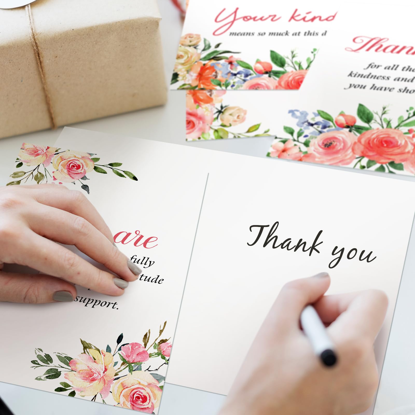 Jetec 100 Pack Pink Rose Funeral Sympathy Bereavement Thank You Cards with Envelopes and Stickers Bulk Greeting Cards for Family Loved Ones Bus Driver Wishes Holiday Celebration