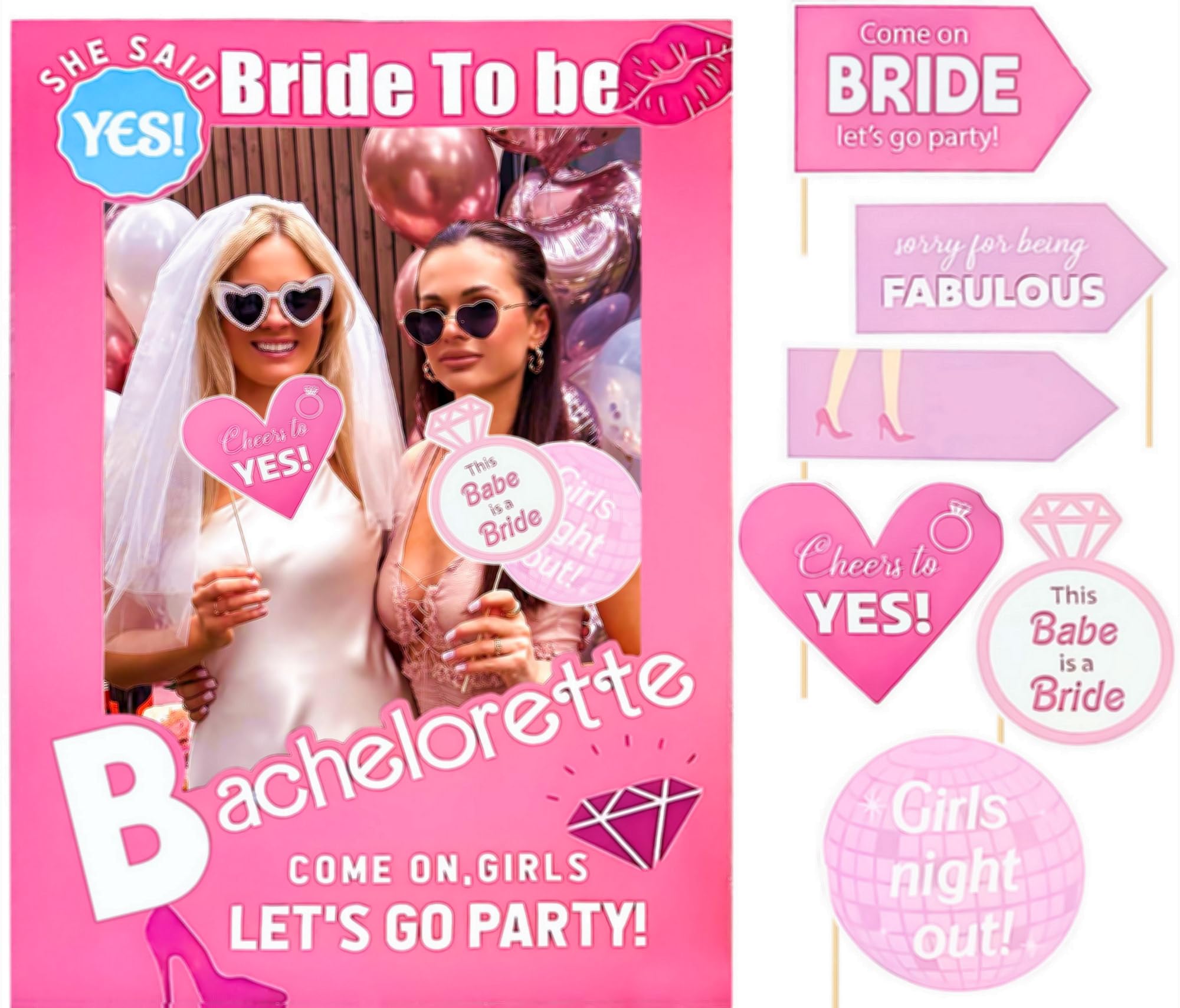 JeVenis Lets Go Party Bachelorette Photo Booth Props Hot Pink Girl Bachelorette Party Supplies for Bachelorette Bridal Shower Party Supplies