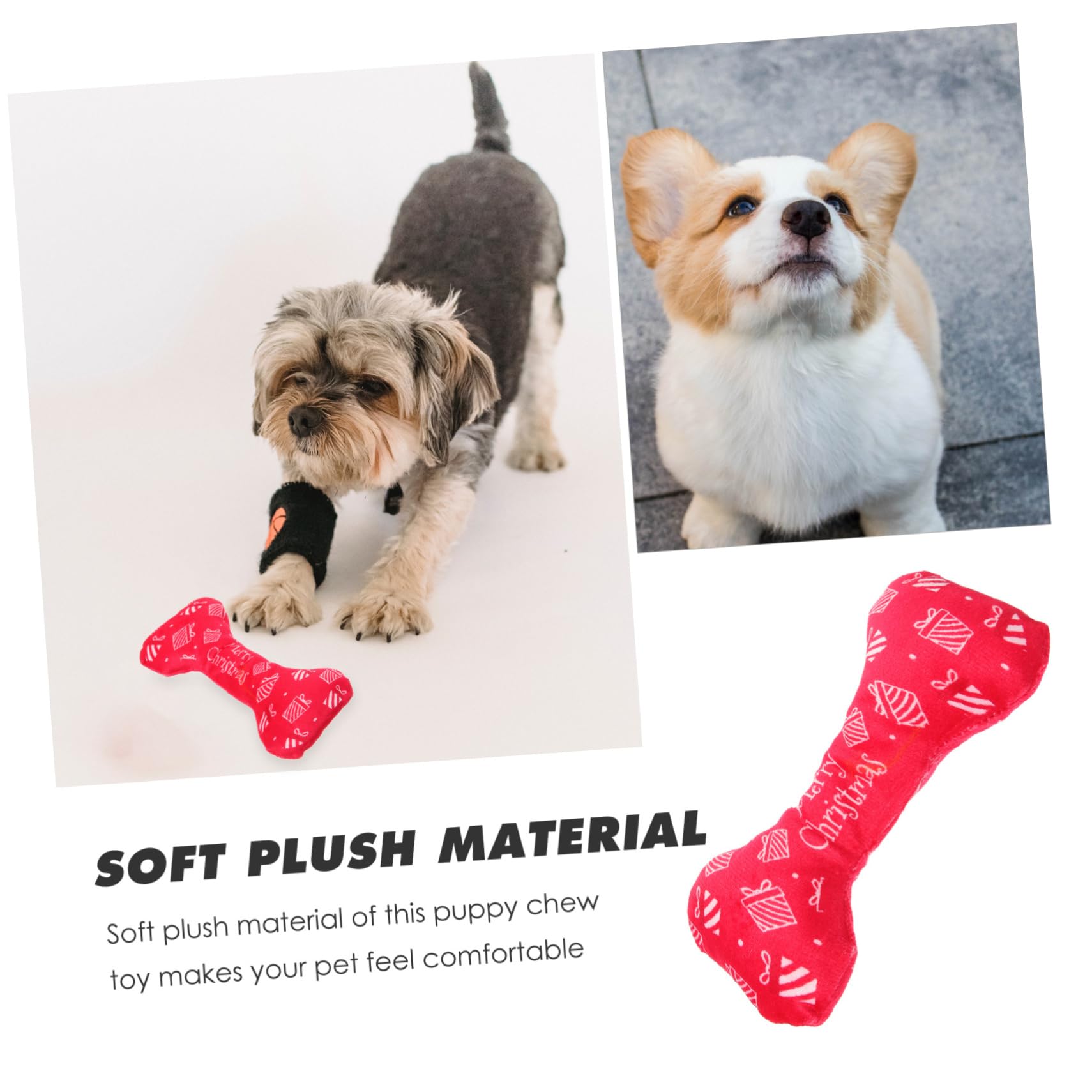 BESPORTBLE Christmas Dog Toy Christmas Dog Squeaky Toys Stuffed Colllar Shaped Dog Toys Squeaky Pet Toy Bite Toy for Pet Dog Dental Chew Toys Interactive Dogs Toy Bone Chewing Toy Red Plush