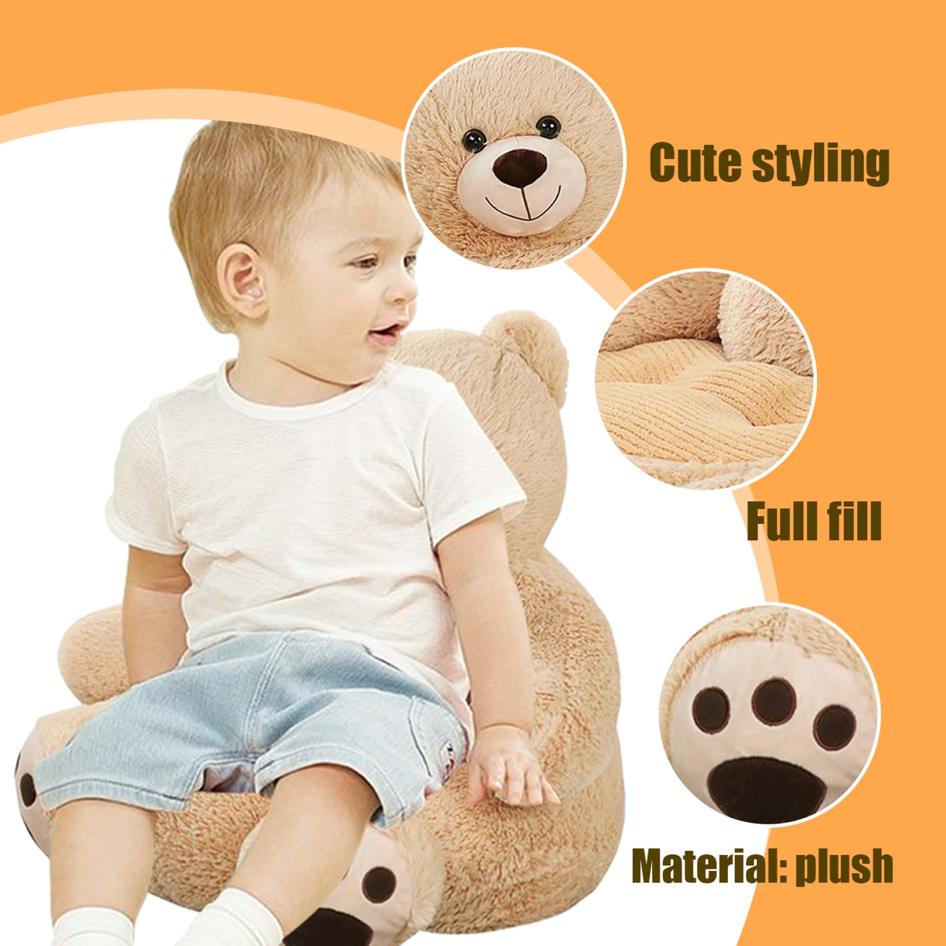 Eaarliyam Children's Sofas, Kids Sofa Cute Cartoon Bear Toddler Armchair 20x20x18 Inch Plush Animal Play Sofa for Baby Bedroom Furniture Home Decor, Toddler Armchair