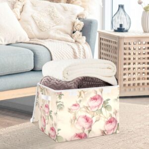 Tatenale Collapsible Storage Bins with Lids Decorative Fabric Storage Cubes Closet Organizer and Storage Basket Boxes Containers for Clothes Box Chest Folding Rectangle Pink Rose