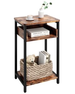 kjgkk side table, 25 inch high end table, small bedside table for living room, bedroom and office, rustic brown & black