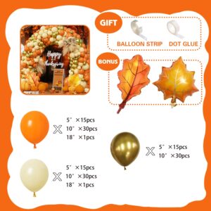 MOMOSHERO 142Pcs Fall Thanksgiving Balloons Arch Kit,Burnt Orange Ivory Gold Balloons Garland for Friendsgiving Pumpkin Maple Birthday Baby Shower Party Decorations