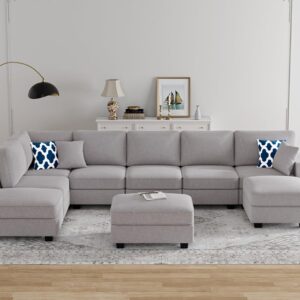 L Lengend Vansen Modular Sectional Sofa U Shaped Sofa Couch with Ottoman Modern Reversible Corner Sectional Couch for Living Room (Light Grey, U Shaped Sofa-4)