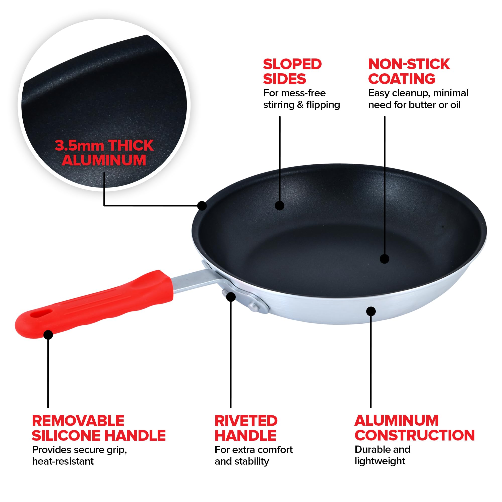 10" Pro Series Aluminum Nonstick Frying Pan, 3.5mm Thick Aluminum Professional Non Stick Pan, Every Day Use Heavy Duty Non Stick Frying Pan with Deep Sloped Sides and Riveted Handle for Extra Comfort