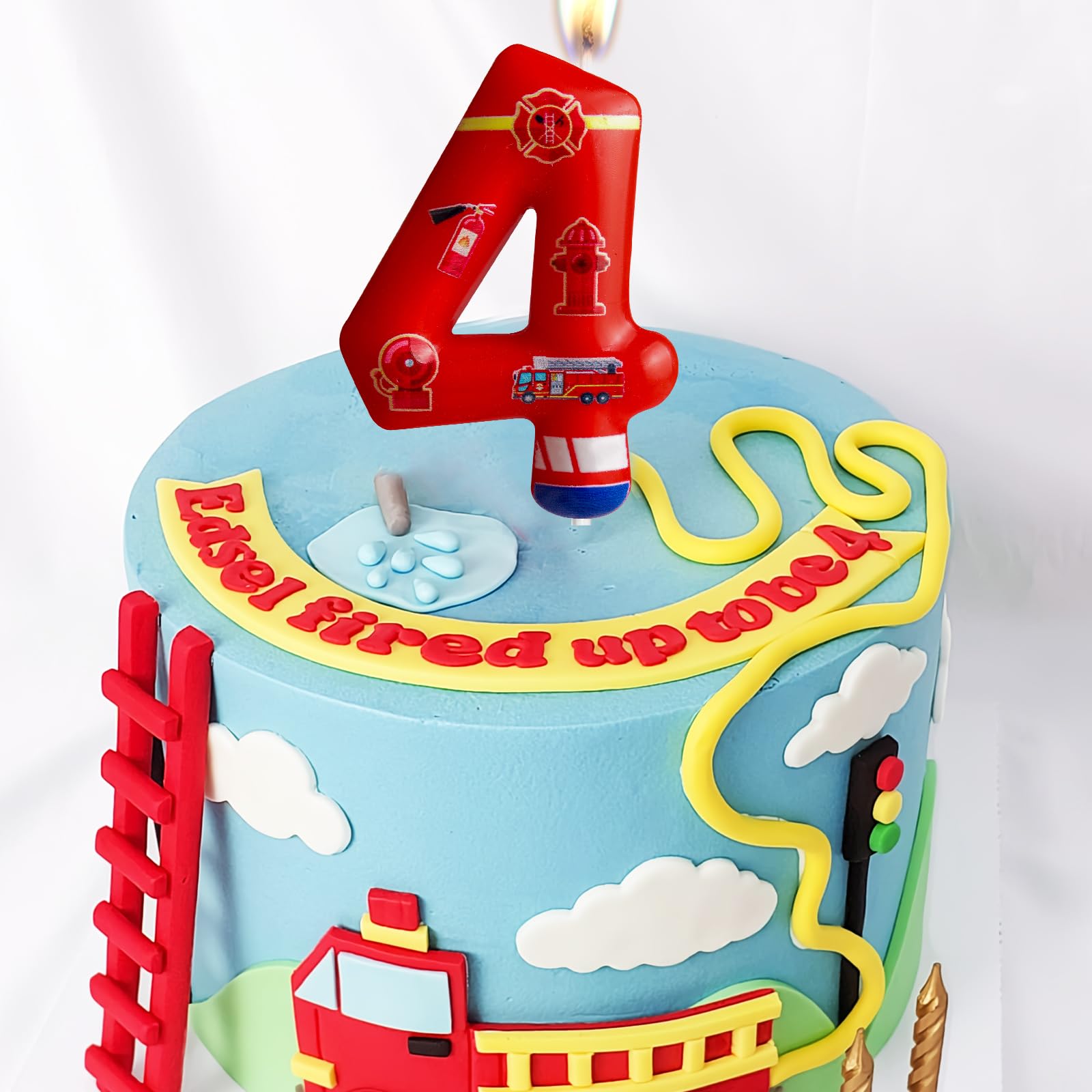 3rd Birthday Candle Firetruck Number 3 Candle Fire Truck Cake Decoration Birthday Party Supplies Red Firefighter Extinguisher Themed Cake Topper Decorations for Kids Boy Girl Party Decor Supplies