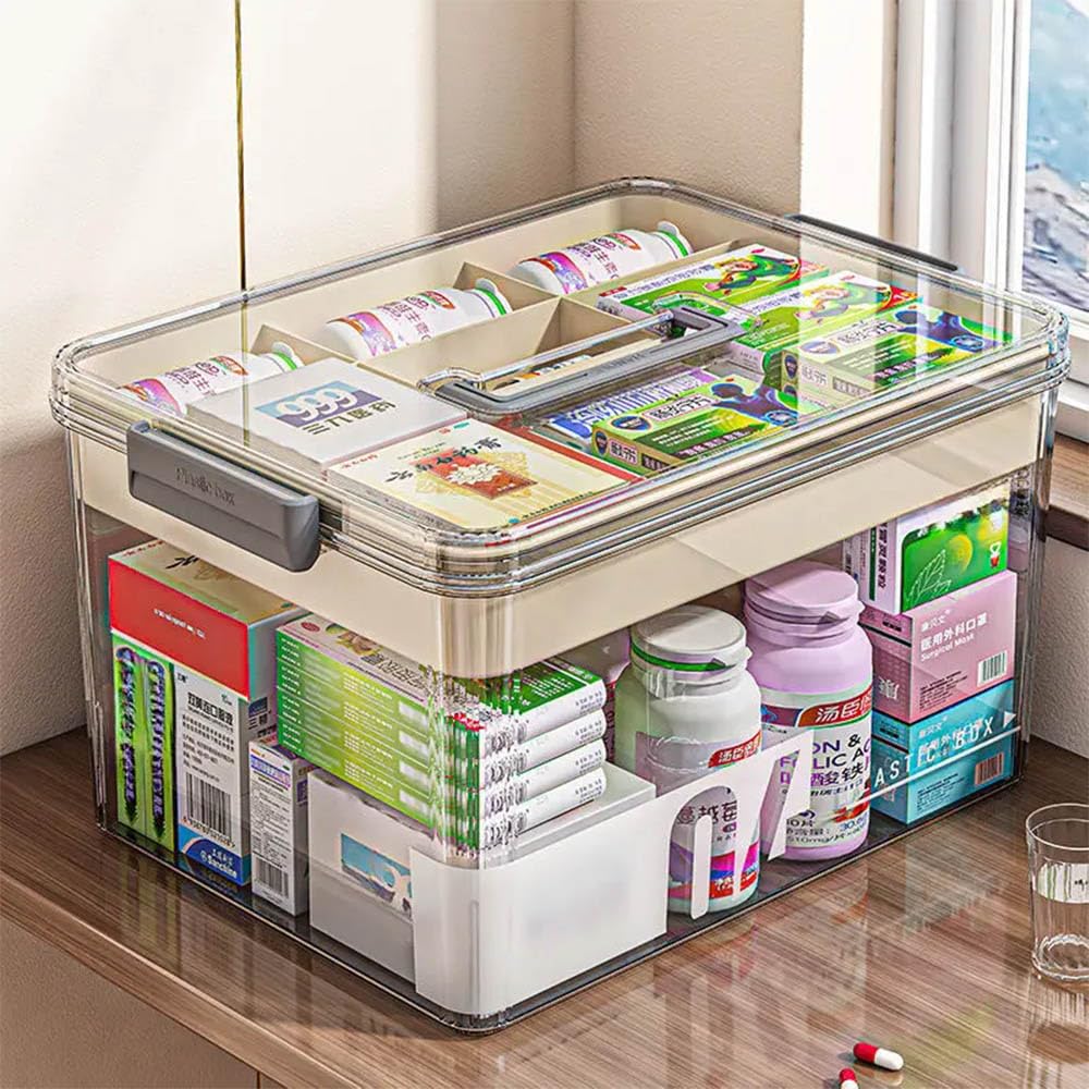 Ledander Portable Medicine Storage Box with Compartments, Clear Plastic (white)