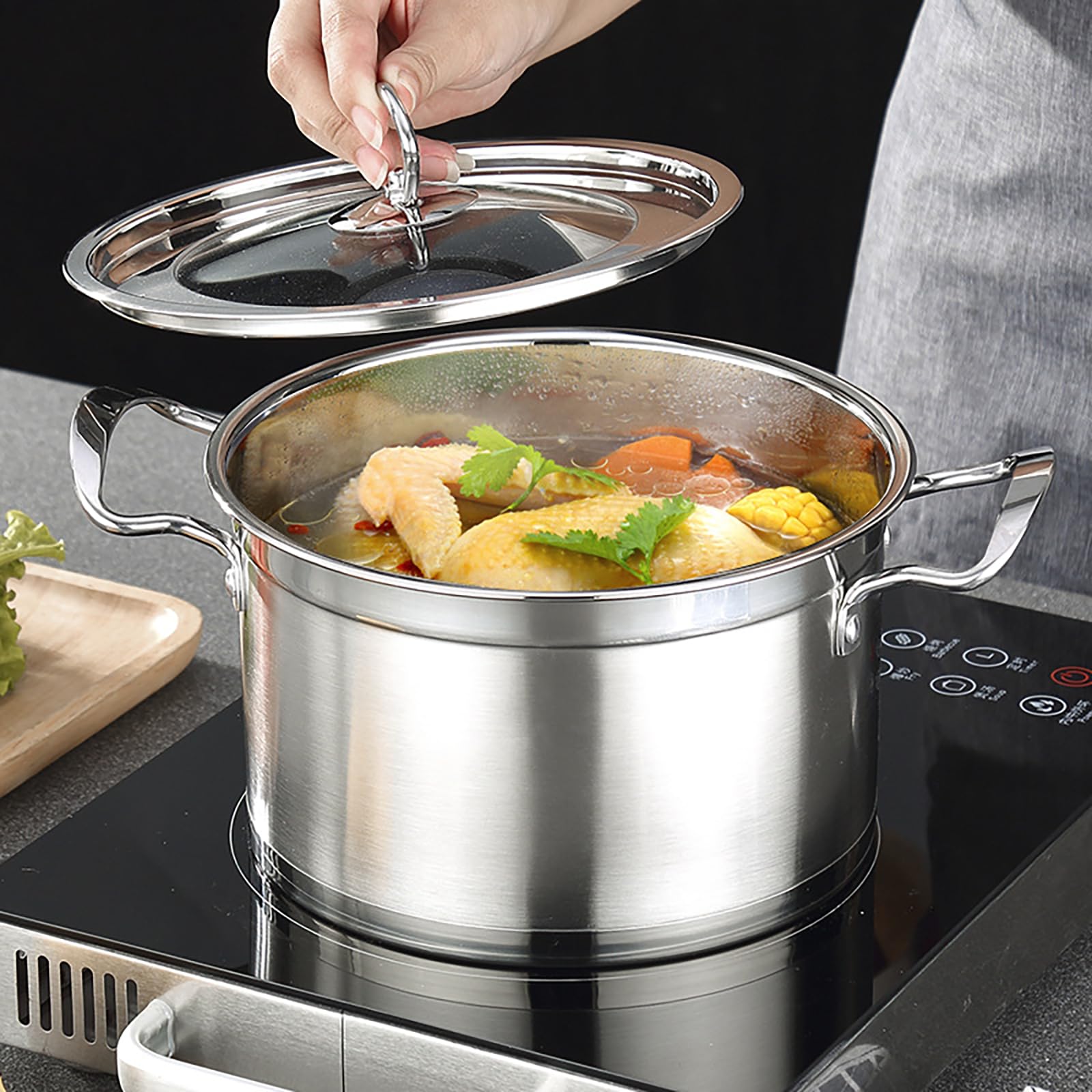 STOCKPOT Stock Pot with Lid - Stainless Steel Stockpot, Cooking Pot, Soup Pot with Lid, Small Pots for Cooking, Induction Pot Stew Pot Pozole Pot