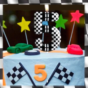 3rd Birthday Candle Racing Cars Number 3 Candle Racing Cars Cake Decoration Birthday Party Supplies Black White Racing Cars Themed Cake Topper Decorations for Kids Boy Girl Party Decor Supplies