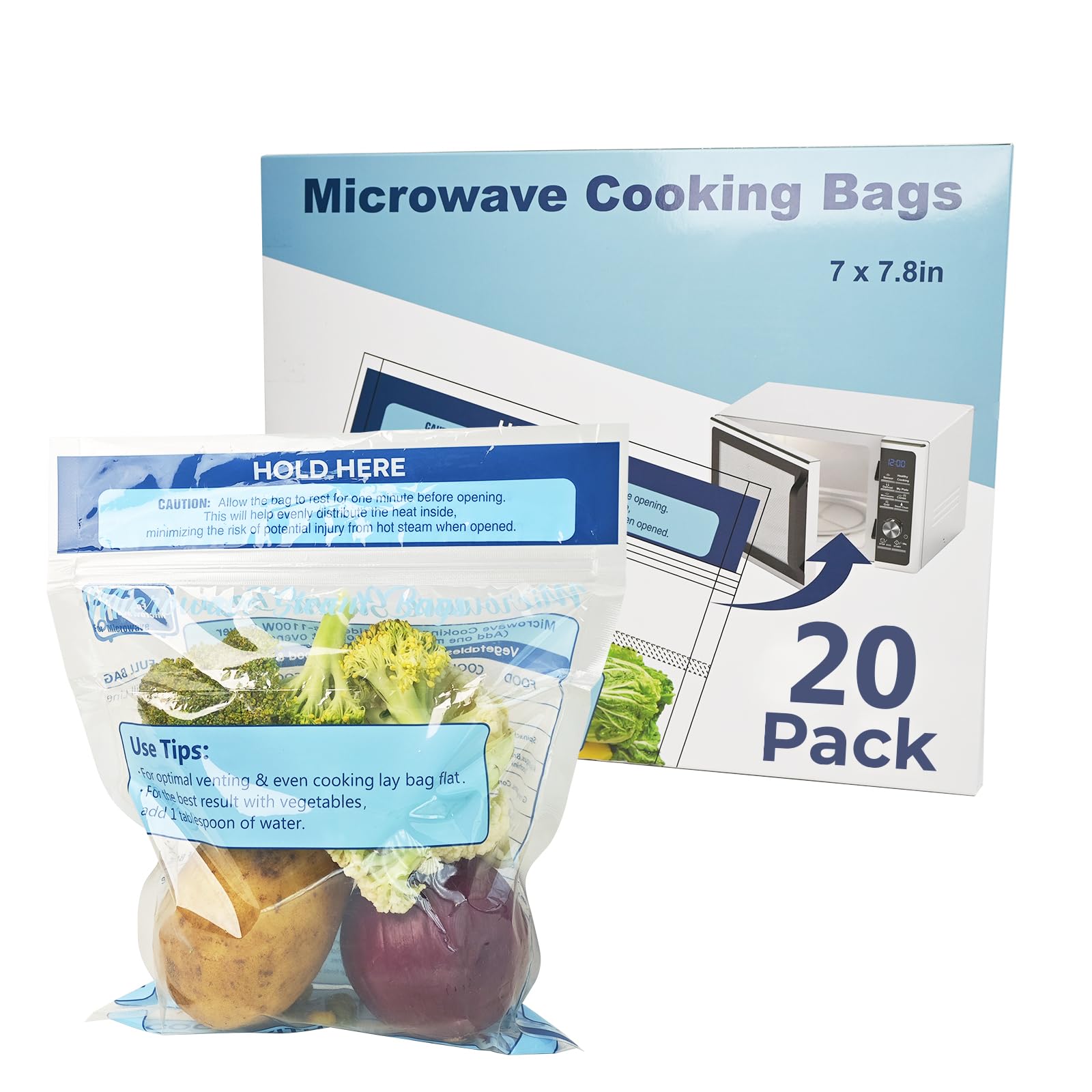 20 Pack Steam Cooking Bags, Steam Food Storage Bags, Microwave Steamer Bags for Vegetables, Seafood and Meat, Microwave and Freezer Safe