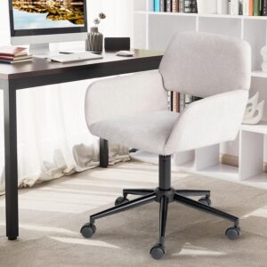 FurnitureR Home Office Chair, Mid Back Fabric Upholstered Vanity Desk Chairs with Rolling Wheels, Adjustable Study Chair Task Chair for Living Room, Bedroom, Small Spaces - Beige