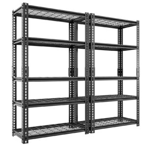 homfstyi garage shelving, 72'' metal garage storage shelves, heavy duty shelving units with 5 tier adjustable board for warehouse, basement, kitchen, 35.8'' w x 16'' d x 72'' h,2 pack, black