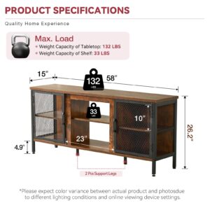 oneinmil Industrial Entertainment Center for TVs up to 65 Inch, Rustic TV Stand with Ample Storage Space, Large TV Cabinet and TV Console for Living Room, Set of Table, Brown