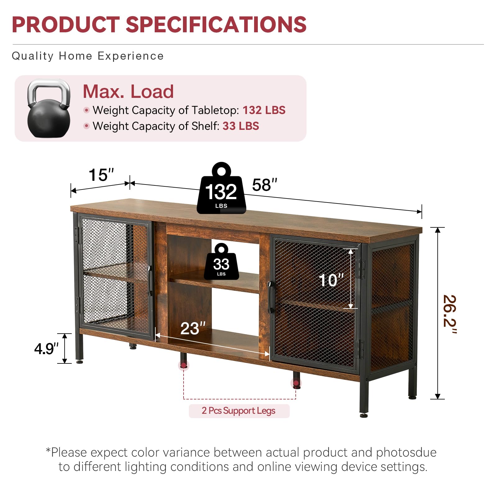 oneinmil Industrial Entertainment Center for TVs up to 65 Inch, Rustic TV Stand with Ample Storage Space, Large TV Cabinet and TV Console for Living Room, Set of Table, Brown