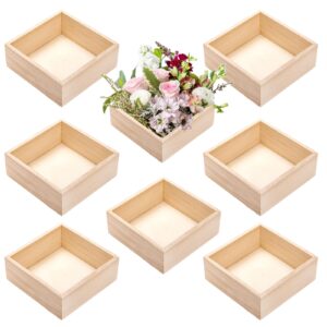 frcctre 8 pack unfinished wooden box, 6 x 6 inch square rustic wooden box storage organizer box small wooden box for crafts, centerpiece, home decor, storage, collectibles, succulent, drawer