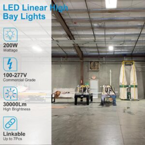 Lightdot 2FT LED High Bay Shop Lights,100-277v Linkable,200W 2FT LED Light Fixtures for Garage Workshop Supermarket, 30000LM [Eqv. 1000W MH] 5000K,Flush,Pipe and Hanging Mouting Available-2Pack,White