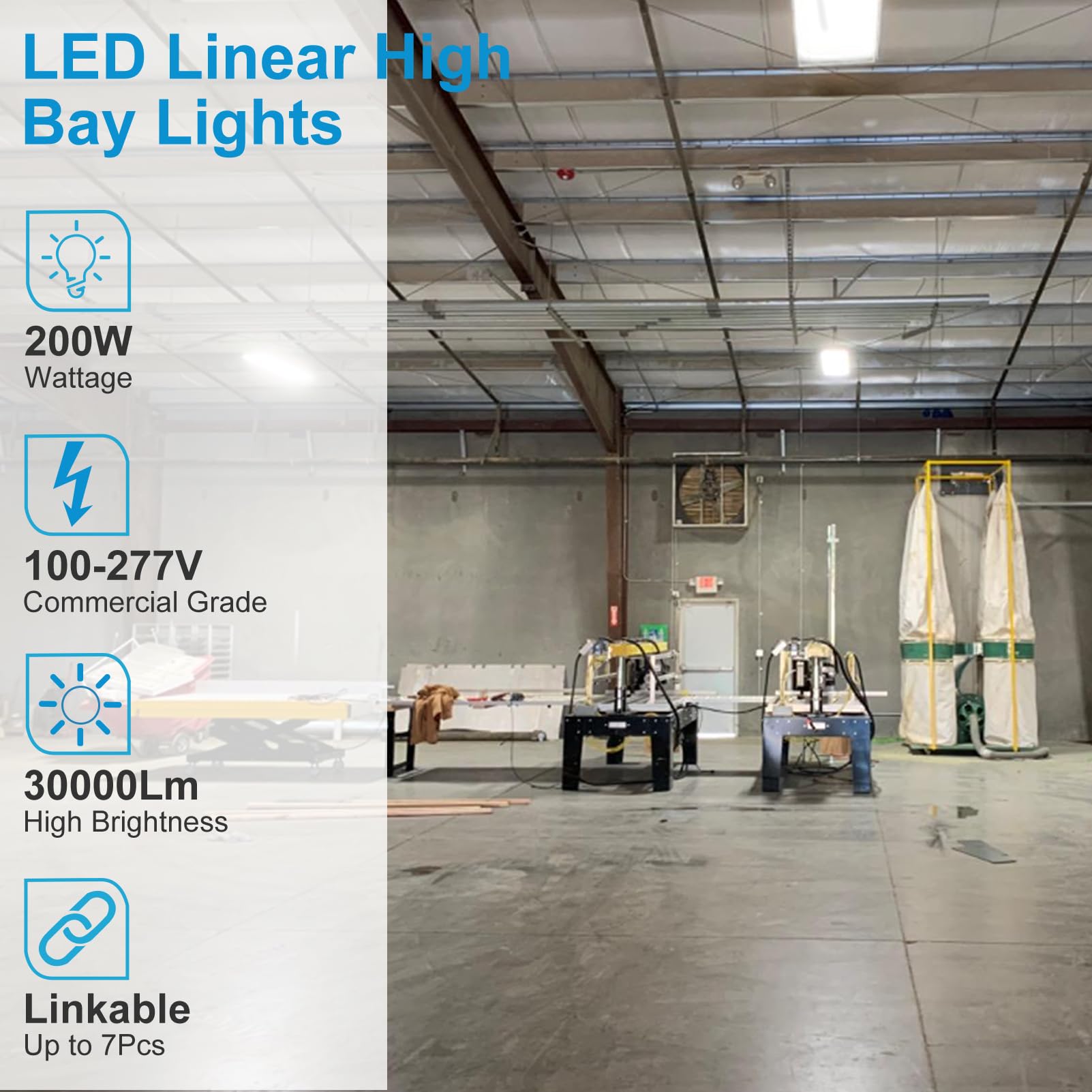 Lightdot 2FT LED High Bay Shop Lights,100-277v Linkable,200W 2FT LED Light Fixtures for Garage Workshop Supermarket, 30000LM [Eqv. 1000W MH] 5000K,Flush,Pipe and Hanging Mouting Available-2Pack,White