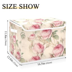 Tatenale Collapsible Storage Bins with Lids Decorative Fabric Storage Cubes Closet Organizer and Storage Basket Boxes Containers for Clothes Box Chest Folding Rectangle Pink Rose