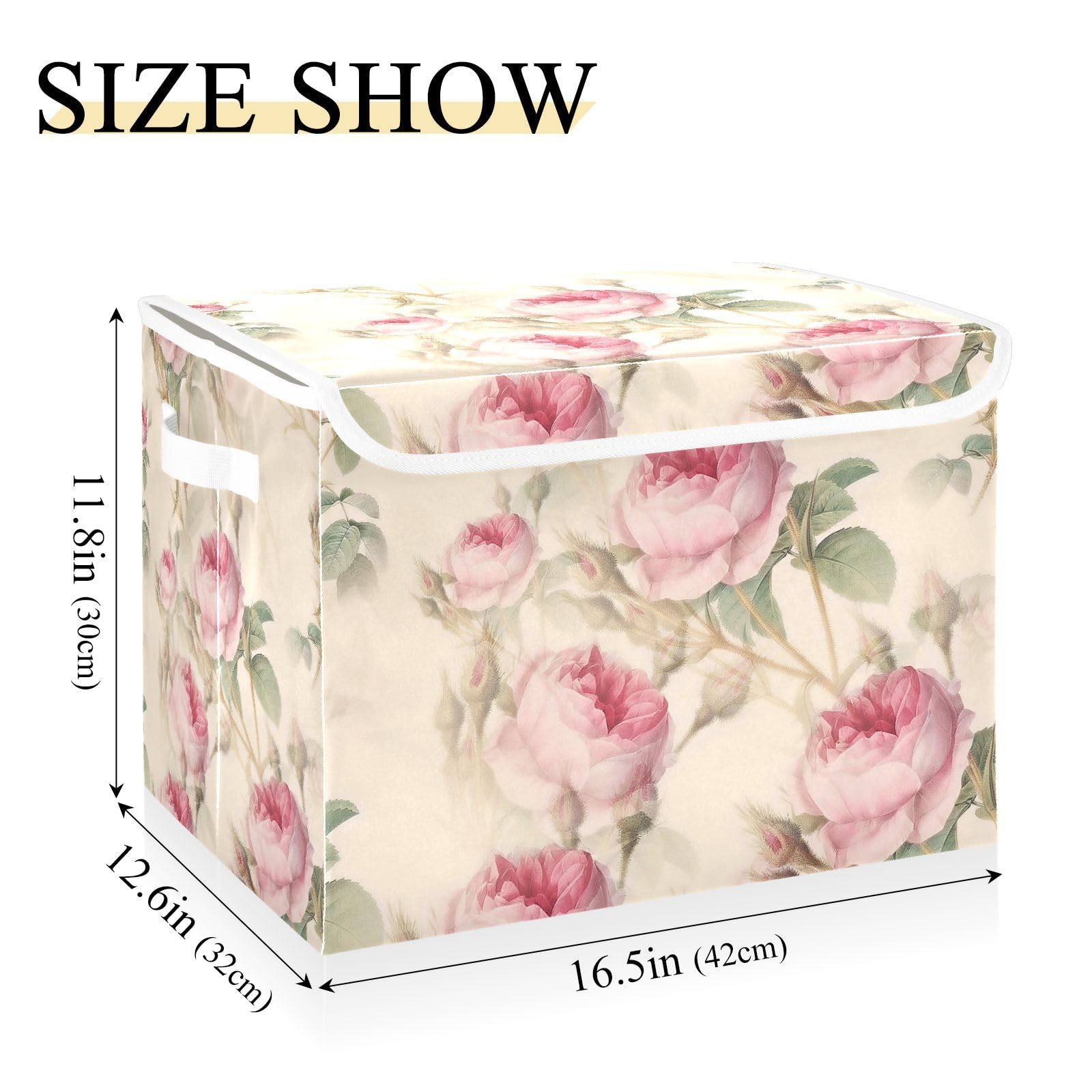 Tatenale Collapsible Storage Bins with Lids Decorative Fabric Storage Cubes Closet Organizer and Storage Basket Boxes Containers for Clothes Box Chest Folding Rectangle Pink Rose