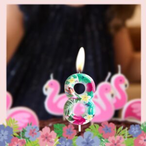 8th Birthday Candle Flamingo Number 8 Candle Flamingo Cake Topper Decorations Birthday Party Supplies White Tropical Hawaiian Flowers Themed for Baby Shower Kids Boy Girl Party Decor Supplies