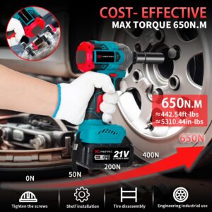 650N.m Cordless Impact Wrench with Hammer, 21V 1/2 Inch Compact Impact Gun with 2x4.0Ah Battery & Fast Charger, Sockets, Screw Drill, Converter, Brushless Pistola De Impacto for Household Car Truck