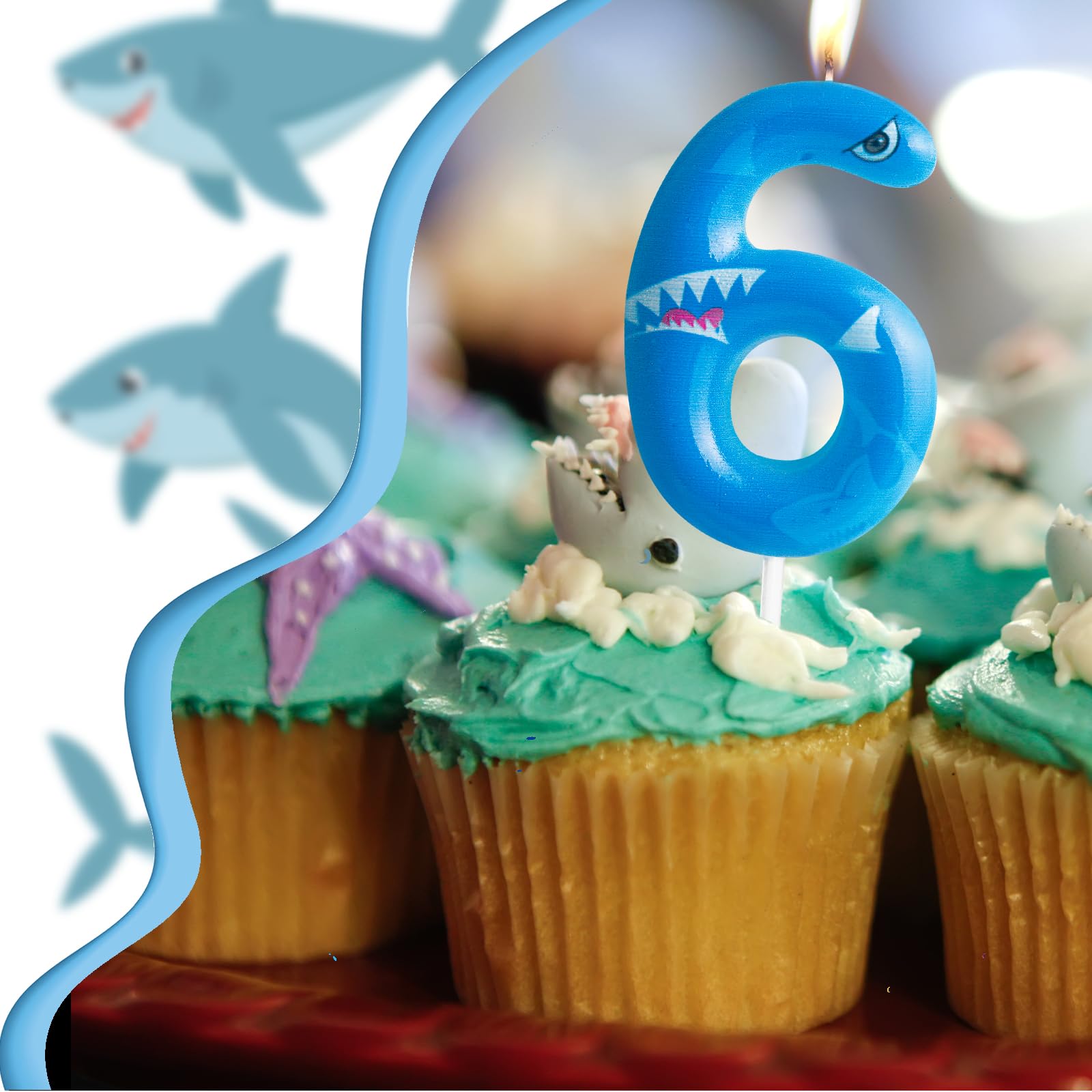 4th Birthday Candle Shark Number 4 Candle Shark Cake Decoration Birthday Party Supplies Blue Shark Ocean Animals Themed Cake Topper Decorations for Kids Boy Girl Party Decor Supplies