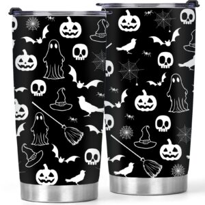 fatwongcoi halloween tumbler - horror halloween cups for women - 20oz wizard hat ghost skull bat stainless steel tumbler - gothic gift for her - spooky coffee mug for friend